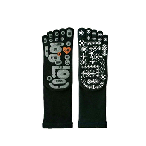 【TSUBOレシピPLUS 33042 ブラック】両面足つぼソックス 5本指タイプ靴下 25cm-27cm